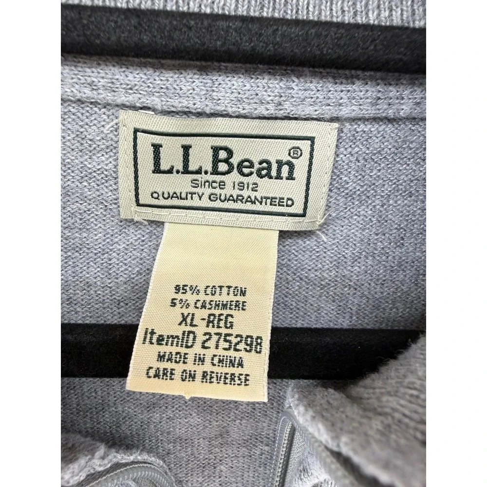 LL Bean Mens XL Gray Cotton Cashmere Quarter Zip Pullover Sweater 275298 Regular